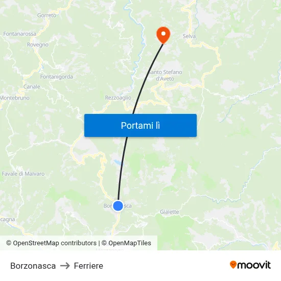 Borzonasca to Ferriere map