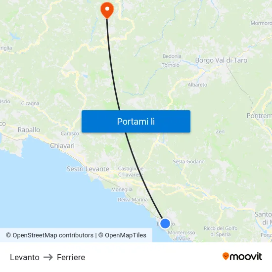 Levanto to Ferriere map