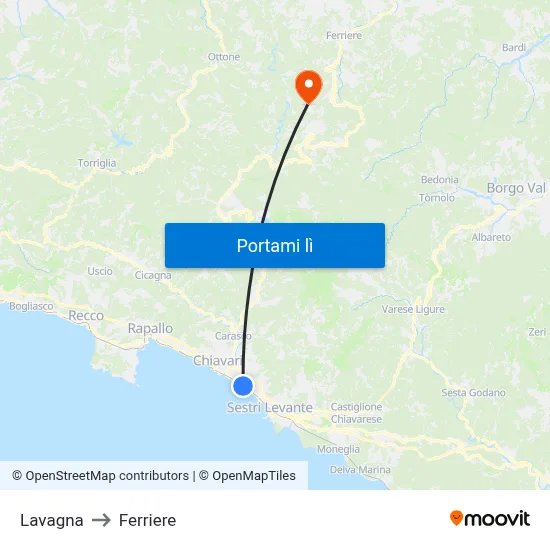 Lavagna to Ferriere map