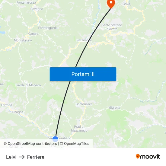 Leivi to Ferriere map