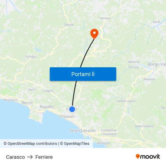 Carasco to Ferriere map