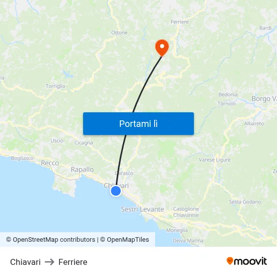 Chiavari to Ferriere map