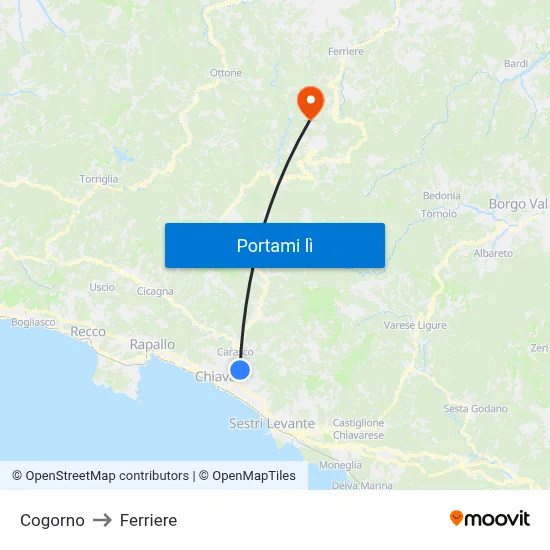 Cogorno to Ferriere map