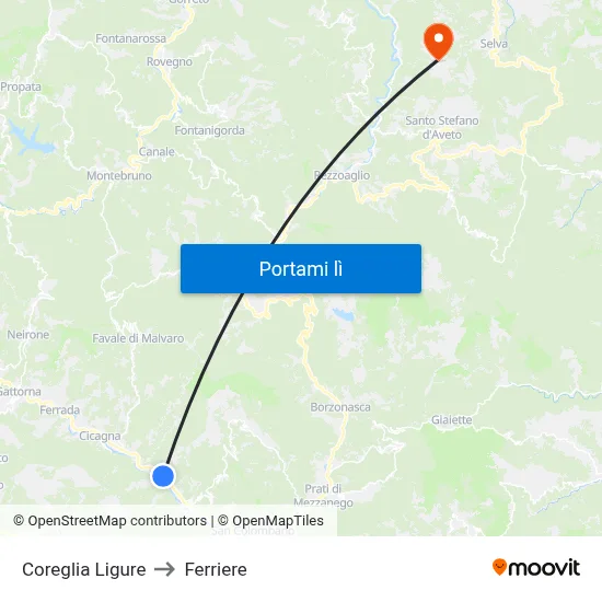 Coreglia Ligure to Ferriere map