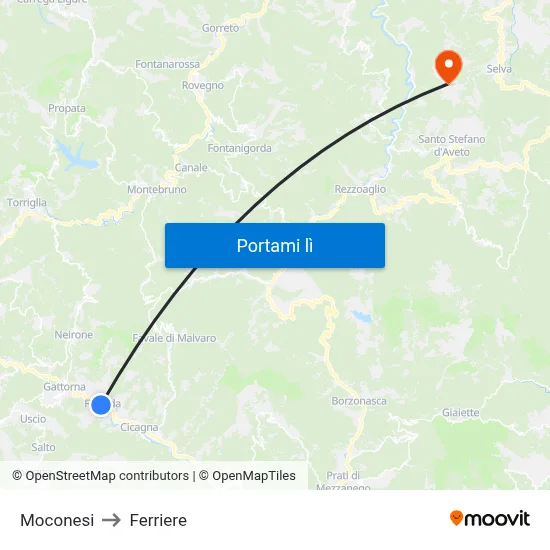 Moconesi to Ferriere map