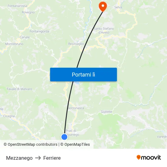 Mezzanego to Ferriere map