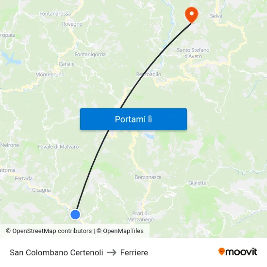 San Colombano Certenoli to Ferriere map