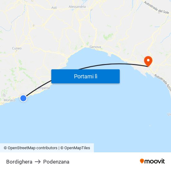 Bordighera to Podenzana map