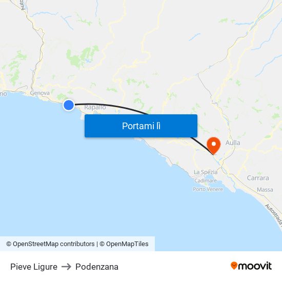 Pieve Ligure to Podenzana map