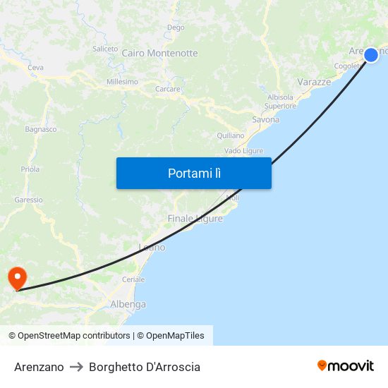 Arenzano to Borghetto D'Arroscia map
