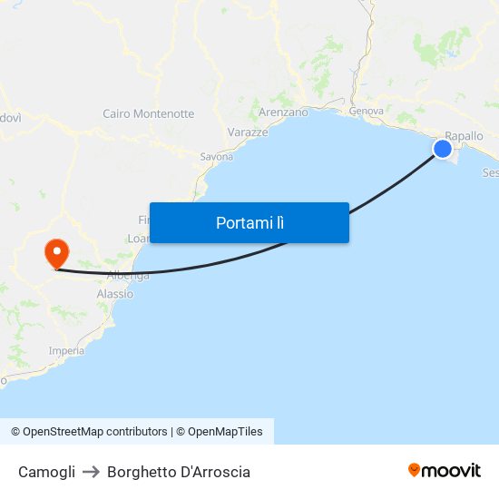 Camogli to Borghetto D'Arroscia map
