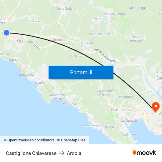 Castiglione Chiavarese to Arcola map