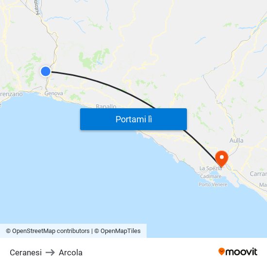 Ceranesi to Arcola map