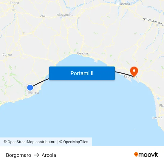 Borgomaro to Arcola map