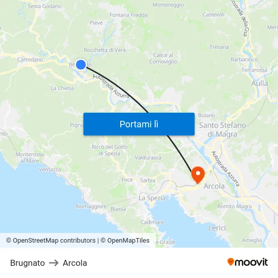 Brugnato to Arcola map