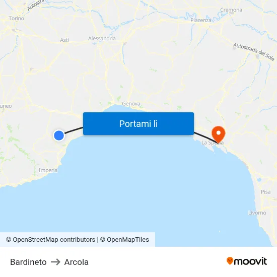 Bardineto to Arcola map