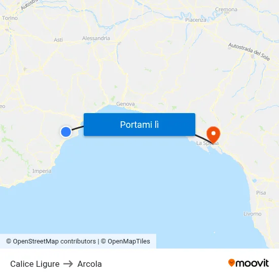 Calice Ligure to Arcola map