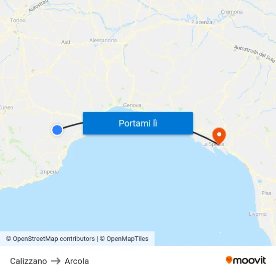 Calizzano to Arcola map