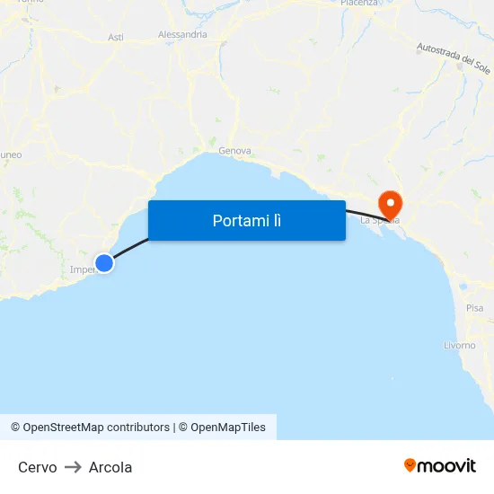 Cervo to Arcola map