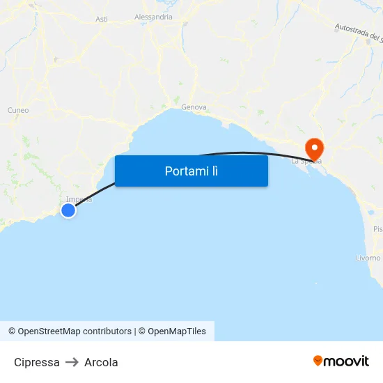 Cipressa to Arcola map