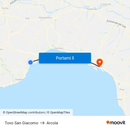 Tovo San Giacomo to Arcola map