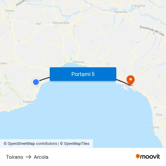 Toirano to Arcola map