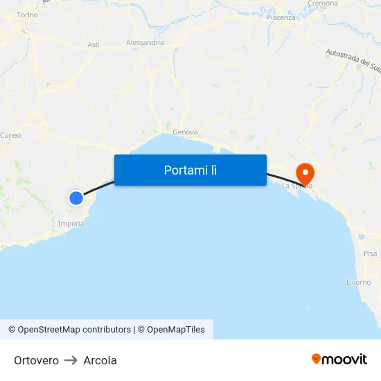 Ortovero to Arcola map