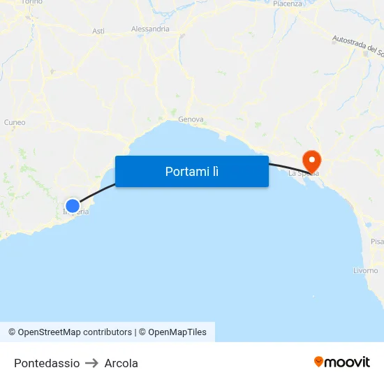 Pontedassio to Arcola map