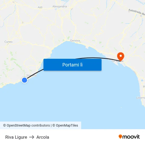 Riva Ligure to Arcola map