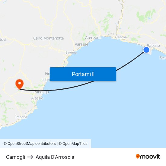 Camogli to Aquila D'Arroscia map