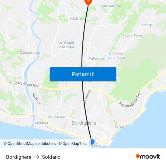 Bordighera to Soldano map