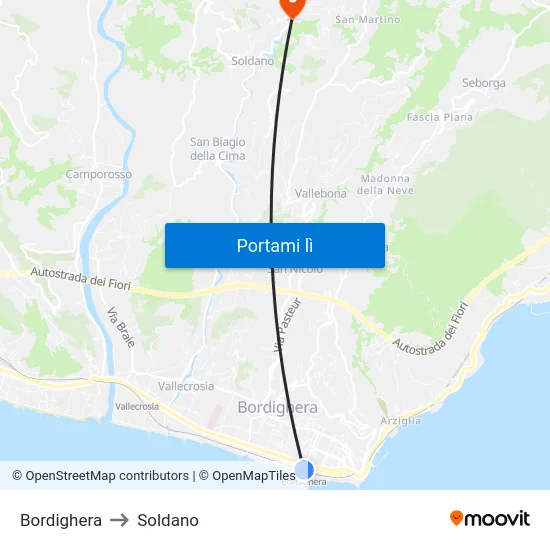 Bordighera to Soldano map