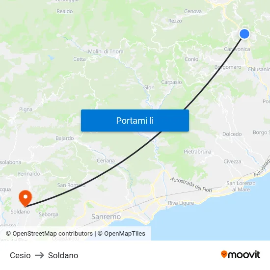Cesio to Soldano map