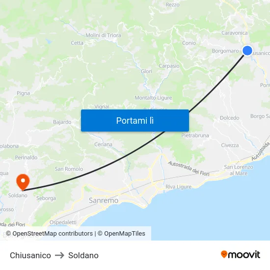 Chiusanico to Soldano map
