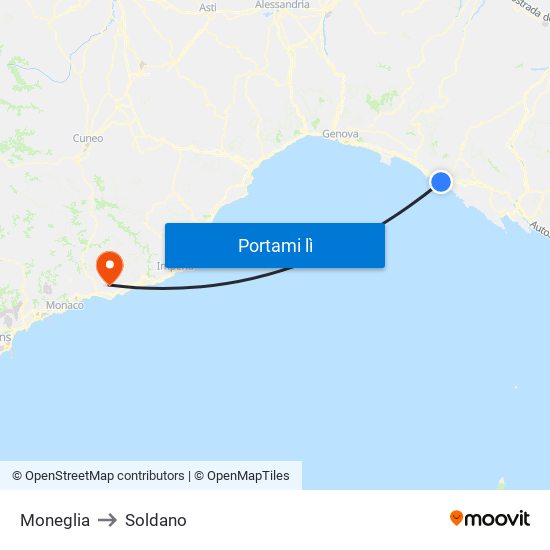Moneglia to Soldano map