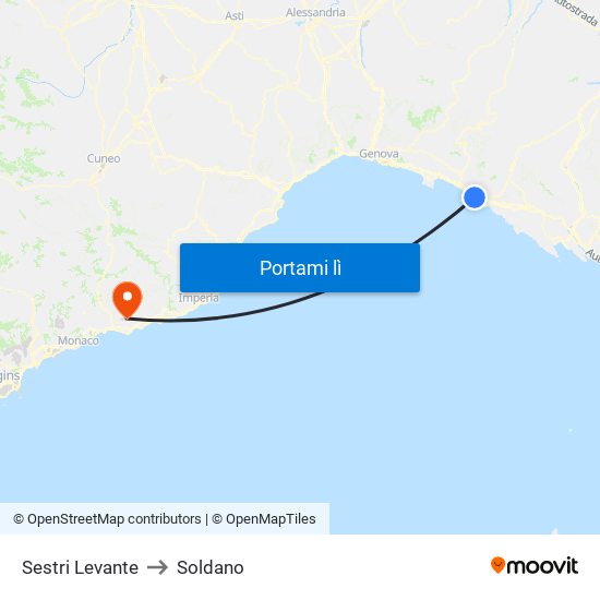 Sestri Levante to Soldano map