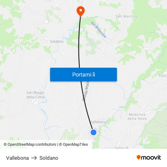 Vallebona to Soldano map