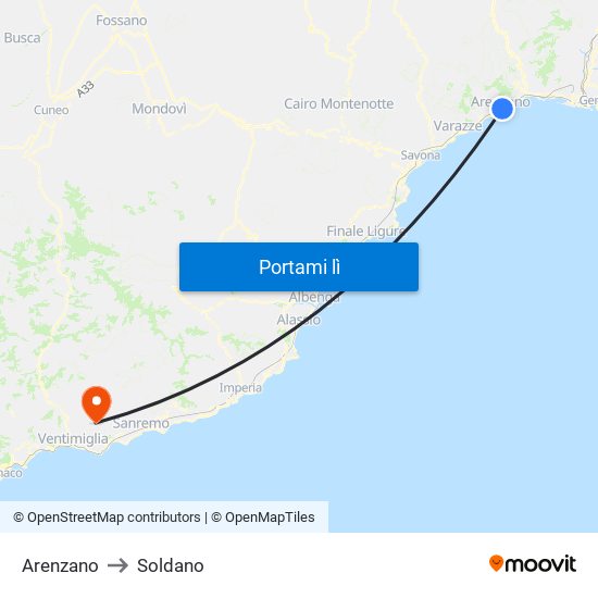Arenzano to Soldano map