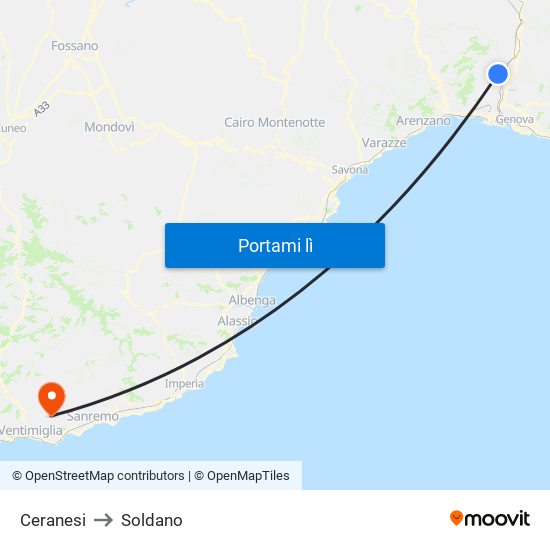 Ceranesi to Soldano map