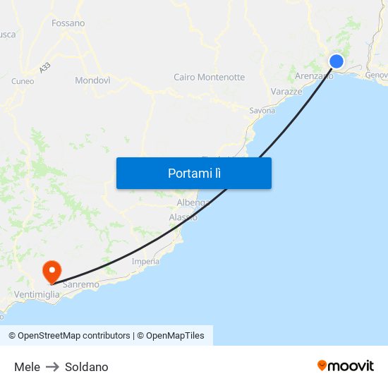 Mele to Soldano map