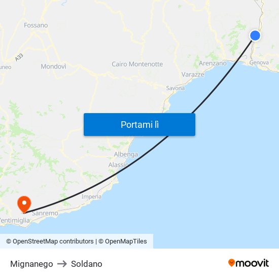 Mignanego to Soldano map