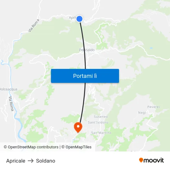 Apricale to Soldano map