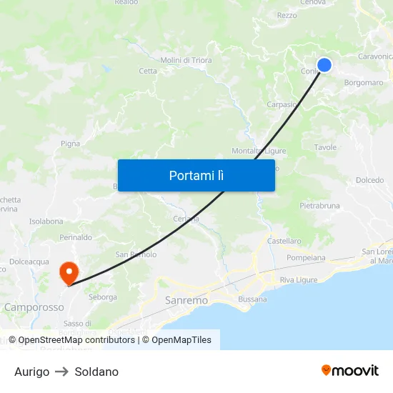 Aurigo to Soldano map