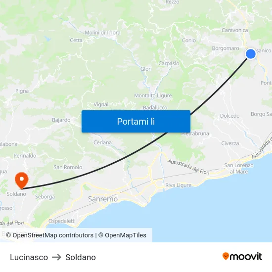 Lucinasco to Soldano map