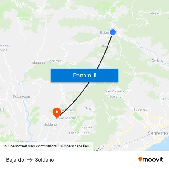 Bajardo to Soldano map