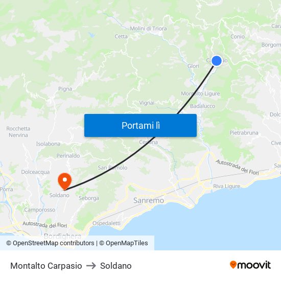 Montalto Carpasio to Soldano map