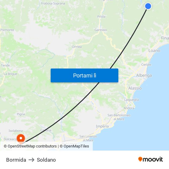 Bormida to Soldano map