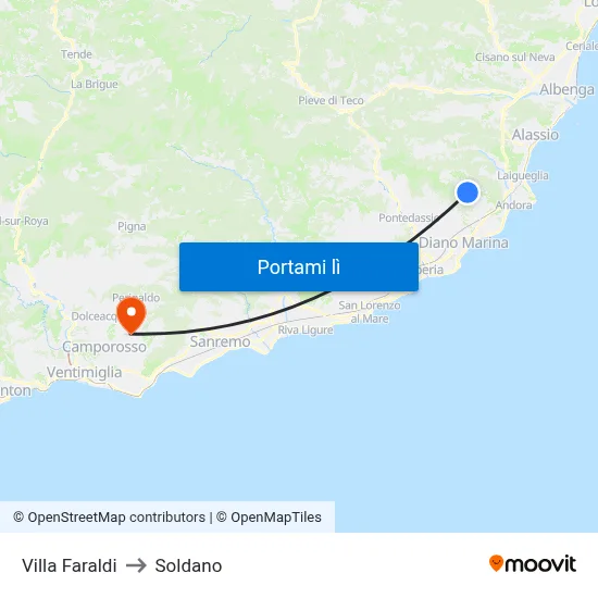 Villa Faraldi to Soldano map