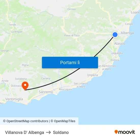 Villanova D' Albenga to Soldano map
