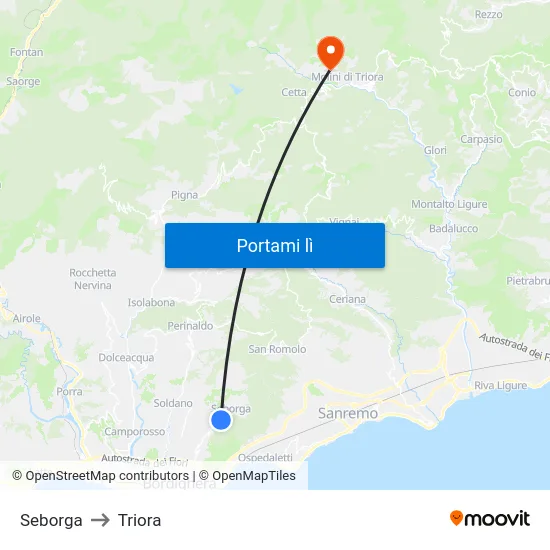 Seborga to Triora map
